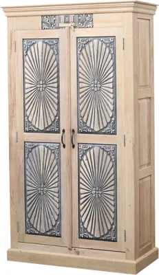 Produktbild von Marrakesch Vintage Kleiderschrank Schrank aus Teak Holz 190cm | Highboard Mehrzweckschrank Abeni für Wohnzimmer Flur und Schlafzimmer als Boho Möbel | Aktenschrank für das Büro
