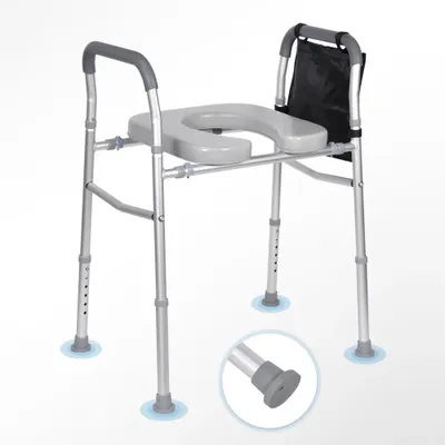 Image de Siège de toilette 3 en 1 - Siège de lit et rehausseur de toilette - Réglable en hauteur - Poignées antidérapantes - Aide à la mobilité pour personnes âgées - Gris