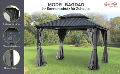 Produktbild von Pavillon Gartenpavillon 3,65x3,65m BAGDAD anthrazit aus Aluminium mit Hardtop aus Metall Sonnenschutz für Terrasse Garten