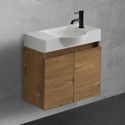 Produktbild von Waschtischunterschrank - Waschtisch mit Unterschrank - Eiche - 55 cm breit