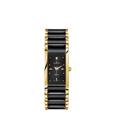 Produktbild von Dugena Damen Uhr 4460591 Quadra Keramik schwarz vergoldet