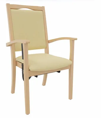 Produktbild von Seniorenstuhl Alexander Hochlehner mit Aufstehhilfe – Hochlehner Pflegestuhl mit Aufstehhilfe und Armlehnen – Massivholzstuhl stabil und Pflegeleicht.Stoffbezug:Clean-Stoff Como Creme,Bodengleiter:Kunststoff Weiss