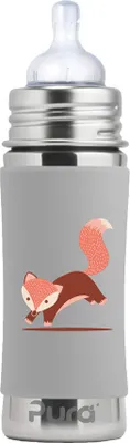 Image de Biberon Purakiki 300 ml avec manchon en silicone, motif renard