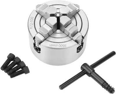 Zdjęcie produktu dla SANOU K72-100, 4-szczęściowa obudowa do podajnika, niezależna, odwracalna tokarka metalowa, akcesoria do tokarek, średnica 100 mm (3,93 cala), w zestawie klucz i 4 śruby