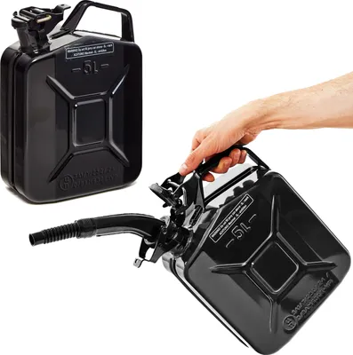 Produktbild von BW® Kraftstoffkanister Metall Benzinkanister 2x 5 Liter mit Ausgießer - Schwarz RAL 9005 - UN-Zulassung - Hergestellt in Europa
