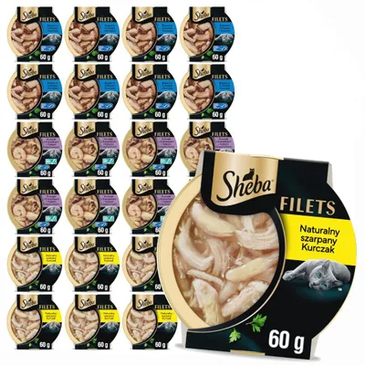 Zdjęcie produktu dla Sheba Filets 24x60g Mokra Karma Dla Kota Mix Smaków w Sosie Kurczak Tuńczyk Krewetki