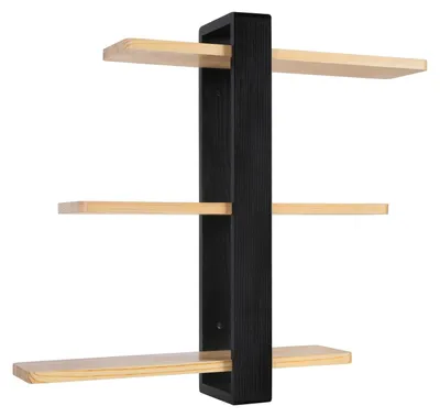 Produktbild von Wandregal - Schwebendes Holzregal - 3 Ebenen 50 x 58 cm - Dekoratives Regal für Wohnzimmer und Büro - Schwarz
