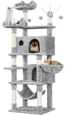 Image de Arbre à chat Yaheetech de 170 cm, avec 3 jouets suspendus en forme de balle, couleur gris clair