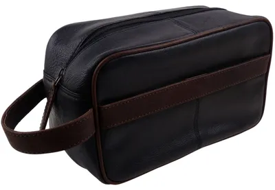 Immagine prodotto di Elegante borsa da toilette in pelle nera, ideale per i viaggi