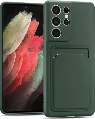 Image de Étui pour téléphone portable Samsung Galaxy S21 Ultra Housse étui silicone avec porte-carte Slim Wallet Case, vert