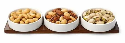 Image de SORA bols à snacks en porcelaine avec plateau en bois, lot 4 pièces