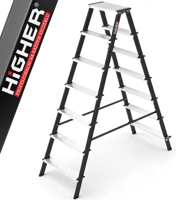 Zdjęcie produktu dla Drabina domowa stalowa dwustronna składana HIGHER 2x7 stopnie 150kg