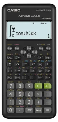 A black Casio scientific calculator is shown from a front-facing, slightly diagonal angle.