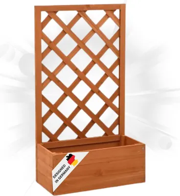 Produktbild von DELUKE® Rankkasten Gartenspalier MINO braun | 90x50x25cm | Spalier mit Blumenkasten mit Rankgitter Rankhilfe mit Pflanzenkasten Blumenkübel Pflanzgefäß