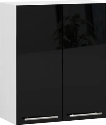 Produktbild von Hängeschrank Küchenschrank AKORD OLIWIA modular W60 Weiß 60 cm 2 Türen 2 Ebenen Front Schwarz Hochglanz B60 x H72 x T30 cm