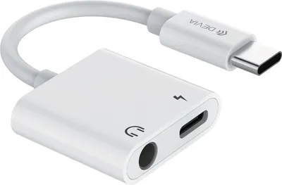 Image de Adaptateur Devia Smart USB-C - USB-C (connecteur) + jack 3,5mm (connecteur) blanc