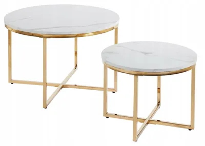 Zdjęcie produktu dla Stolik kawowy okrągły do salonu 70 x 70 cm kolor biały i złoty FURNITEX L22-FX