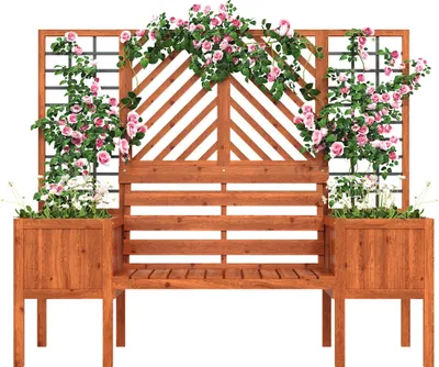 Produktbild von Spalier mit Blumenkasten und Sitzflächen, Holz-Pflanzengitter, Pflanzkasten, Rankgitter, Rankhilfe