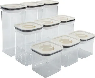 Produktbild von Luftdichte Vorratsdosen mit Deckel, Set aus 9 Stücken, klein (0,7 l), mittel (1,1 l) und groß (1,5 l), für die Lagerung von Mehl, Müsli und Zucker, BPA-freie Küchenorganizer