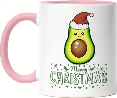 Produktbild von Merry Christmas Tasse Rosa Geschenkidee Avocado-Fans Guacamole Süßes Motiv für Weihnachten für Familie Freunde