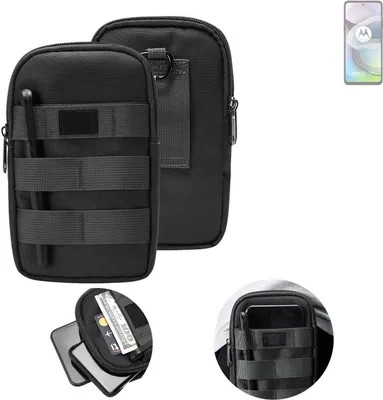 Produktbild von K-S-Trade Holster Gürtel Tasche kompatibel mit Motorola Moto G 5G (2024) Handy Tasche Schutz Hülle dunkel-grau viele Fächer, 1x