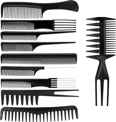 Image de Hair Styling Peignes Set de coiffure professionnel 10 pièces avec sac de transport, Noir