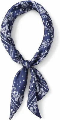 Imagen del producto de Pañuelo de seda, 55x55 cm, color azul, estampado Paisley, de múltiples usos