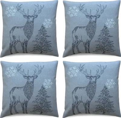 Imagen del producto de Juego de 4 fundas de cojín de 40x40 cm, color gris, con diseño de ciervo, ideales para decoración navideña