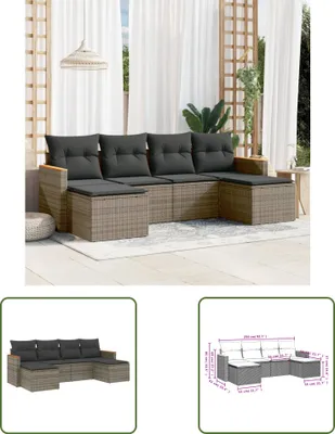 Produktbild von The Living Store 6-tlg. Garten-Sofagarnitur mit Kissen Grau Poly Rattan