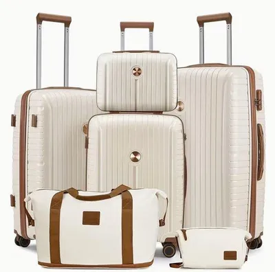 Produktbild von Lichtgewicht Reisbagage Set mit 6 Teilen, inkl. Handbagage Koffer, Spinnerrollen und Toilettas, ideal für Urlaub und Kurztrips