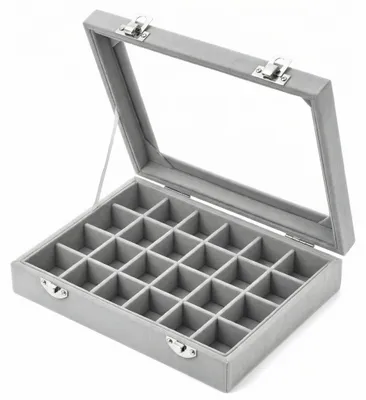 Produktbild von Schmuckkästchen Ohrringbox Schmuckbox - 24 Fächer - Samt - Transparenter Deckel - Für Reisen