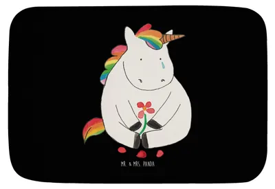 Produktbild von Mr. & Mrs. Panda Badteppich Einhorn Traurig - Schwarz - Geschenk, Badvorleger, Unicorn, Badezimmerteppich, Einhörner, Badematte, Teppich Bad, Blume, Badezimmer Matte