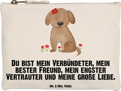 Produktbild von Mr. & Mrs. Panda kosmetiktäschchen Hund Dame Grösse XL Große - Weiß - Geschenk, Kulturtasche, Flauschig, Hunde, Verliebt, Federmappe, Liebe, Liebenswert, Mäppchen