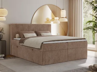 Produktbild von MKS MEBLE Boxspringbett 180x200 Braun Cord, Boxspringbett mit Matratze H3, Bett 180x200 mit Bettkasten and Kopfteil, Doppelbett mit Stauraum, Polsterbett 180x200 - Tiliano