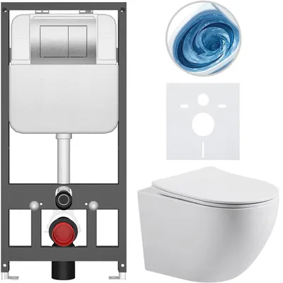 Productafbeelding van CERANO - Toiletset Cesso - wit, glanzend - bedieningsknop Prime/Maxio, zilver - hangend toilet - voor wandmontage/gipsplaat - 49x36 cm