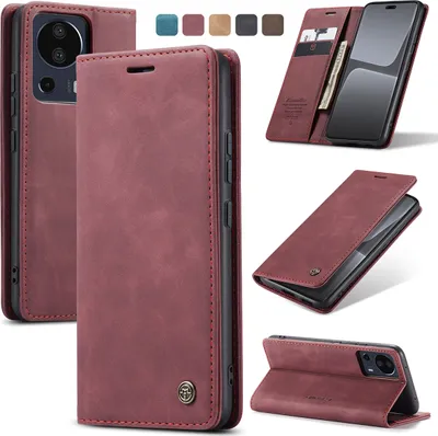Produktbild von Xiaomi 13 Lite Hülle, Retro Kunstledertasche mit Standfunktion Schutzhülle für Xiaomi 13 Lite Rot