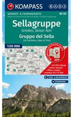 Obrázok produktu pre KOMPASS turistická mapa 59 Sellagruppe, Gröden, Seiser Alm / Skupina Sella, Val Gardena, Alpe di Siusi 1:50 000