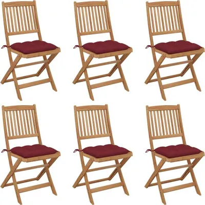 Image de Chaises pliables de jardin lot de 6 avec coussins Bois d'acacia