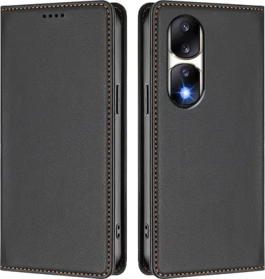 Image de Étui en cuir pour Honor 90 Pro, étui à rabat magnétique en cuirPolyuréthaneavec support, noir