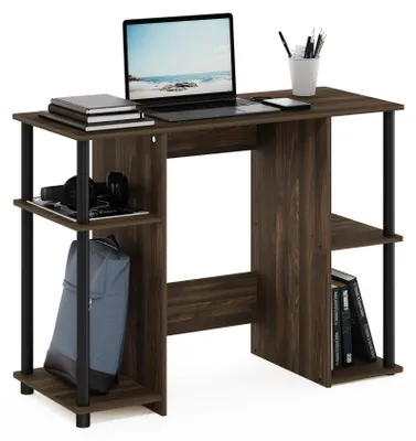 Computerbureau L-Form, Walnuss/Schwarz, 97,5x72,4x39,6 cm