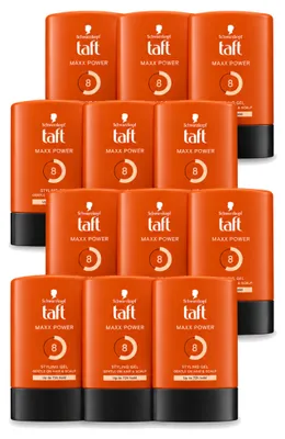 Imagen del producto de 12 unidades de Taft Men Maxx Power Gel 8, gel de peinado, 300 ml, pack económico