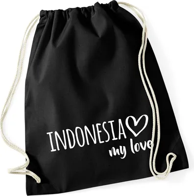 Produktbild von Huuraa Turnbeutel Indonesia my love 12 Liter Black Baumwolle Rucksack Geschenkidee