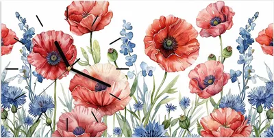 Produktbild von Wanduhr aus Glas mit Motiv Blumenwiese Kunstvoll- 60 x 30 cm - inkl. Aufhängesystem