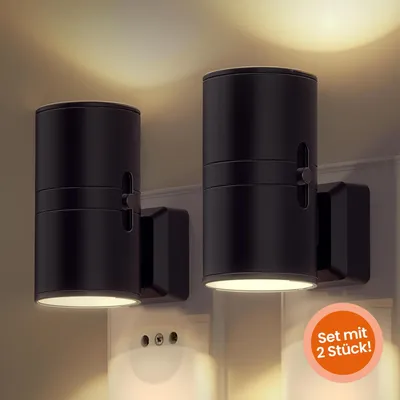 Produktbild von Goliving Steckdosenlampe - Nachtlichter - 2 Stück Steckerleuchten - Steckerlampe - 10,7x9,3cm - Dimmbar mit Tag- & Nachtsensor - Schwarz