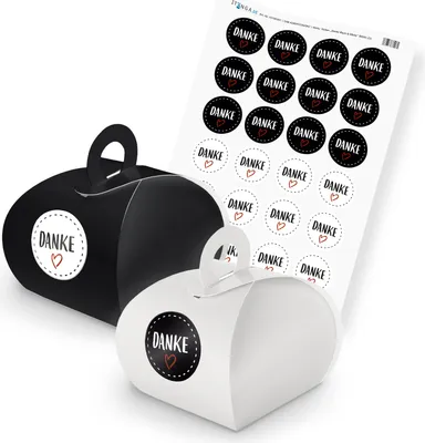 Produktbild von itenga SET DANKE (Motiv 22) 24x Geschenkschachtel mit Griff schwarz weiß + Stick