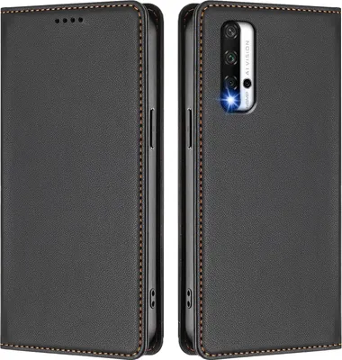 Produktbild von Handyhülle für Honor 20/Honor 20 Pro, Kunstleder Klapphülle Stoßfeste Magnetische Hülle mit Ständer Schwarz