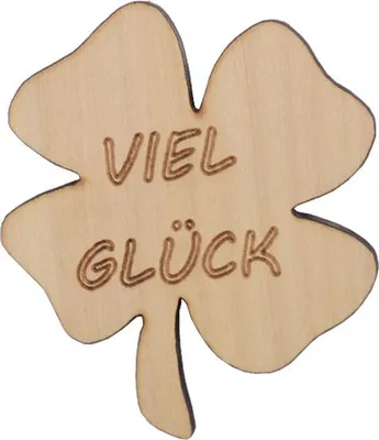 Produktbild von Zirbenholz Magnet mit Neodym-Kern, Spruch 'Viel Glück' und starker Haltekraft