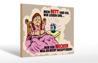 Produktbild von Holzschild Spruch 30x20cm Mein Bett und Ich wir lieben uns