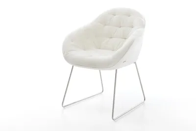 Produktbild von DELIFE Esszimmerstuhl Gaio-Flex Bouclé Soft Beige Kufengestell Edelstahl