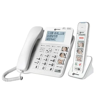 Produktbild von Geemarc, Festnetztelefon Senioren mit Mobilteil, Fototasten und Anrufbean, Weiß